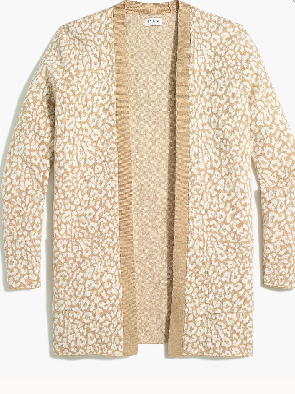 J. Crew Leopard open cardigan sweater in Lt Khaki Ivory-M
